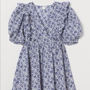 Blue Floral Puff Sleeve Mini Dress